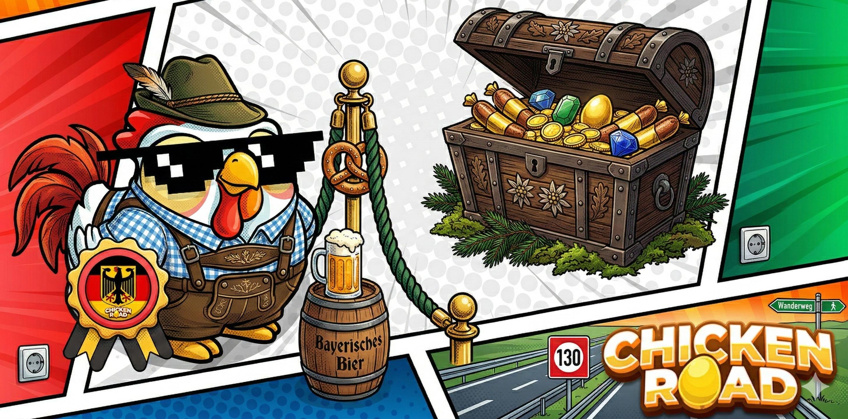 Chicken Road Crash Game – ein Huhn überquert einen Parcours voller Hindernisse mit steigendem Gewinnmultiplikator